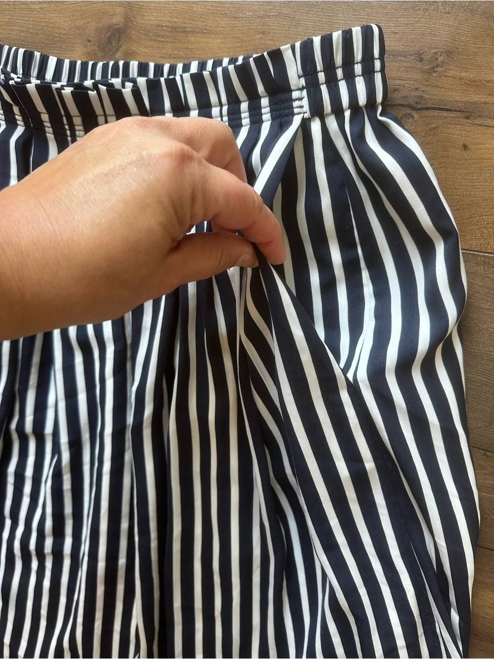 J.Crew Navy White Striped Midi Skirt Size 4 Nautical A-Line Pockets
